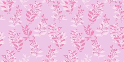 Pastel pink plain pattern with abstract shape branches leaves. hand drawing sketch. Creative unique floral stems seamless print. Design for fashion, fabric, wallpaper, textiles vector