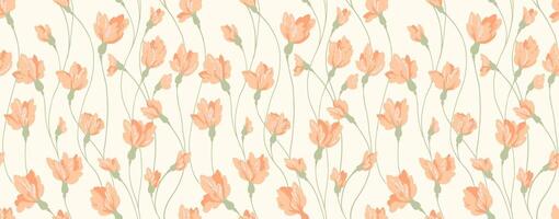 Pastel summer pattern with creative intertwined florals stems. Abstract branches with tiny flower buds seamless print on a light background. hand drawing. Plain ornament for designs, textiles vector