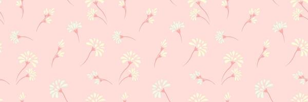 Pastel pink pattern with abstract unique tiny flowers and small buds. hand drawing. Creative little floral seamless print. Minimalist plain ornament for designs, textile, cover, fabric vector