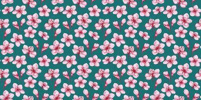 Abstract artistic florals colorful pattern on a turquoise background. hand drawn. Ditsy tiny flowers and small buds seamless print. Designs ornaments for textiles, fabric, cover vector