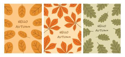Hello autumn card set. Autumn concept with leaves. illustration for your design vector
