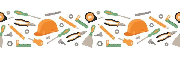Repair tools seamless border. Labor Day set. Isolated illustration in clip art style. vector