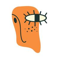 Orange abstract face with big eyes. Isolated hand drawing illustration for your design vector