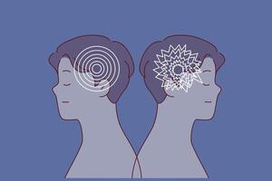 Comparison of men with healthy psychological state and bipolar disorder causing brain damage vector