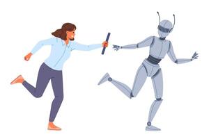 Collaboration human and robot working together towards goal to achieve success in business vector