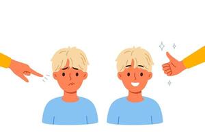 Different approaches to raising child, and use of praise or blame in form of gestures vector