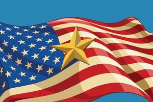 An American flag with a star symbolizing unity, patriotism, and the values of the United States. vector