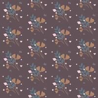 Seamless pattern with abstract, whimsical dry flower and branch of leaves. Surface floral design with small plant, flowers, leaves, twigs vector