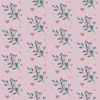 Seamless pattern with abstract, whimsical branch of leaves and rose hip. Surface floral design with small plant, flowers, leaves, twigs vector