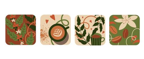 Abstract background with coffee plant. Design floral border for card, label, template, stand, flyer, paper, print.The image created without the use of any artificial intelligence software vector