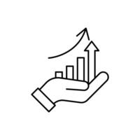 Hand and profit icon. Simple line style for web template and app. Future, pick, revenue, business, achievement, chart, diagram, illustration design on white background. vector