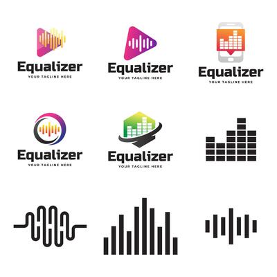Set of Colorful music bars visualization graphic design template.