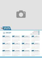 Beautiful Wall Calendar Design 2025 Template, Weeks starts on Monday. It is best for business, office, and social media purposes. Easy to replace image option. vector