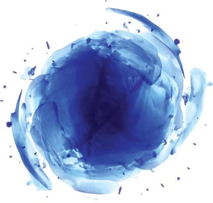 a blue circle with blue watercolor paint splatter.