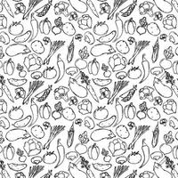 a pattern of vegetables and fruits on a white background. vector