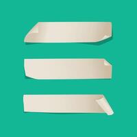 Paper stickers set of different shapes with shadow and folded edges, tags, sticky notes for memo mockup green background vector