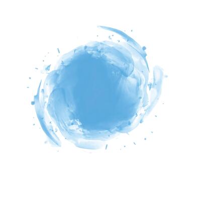 Light blue circle with blue watercolor paint splatter.