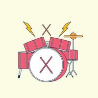 illustration of drum set with sticks and sound effects vector