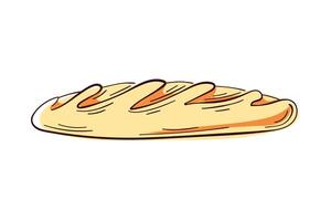 French baguette, featuring a long, narrow shape in line art style. Loaf of bread. Bakery shop menu. illustration isolated on a white background. vector