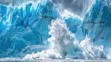 Glacier ice calving into the ocean, climate change concept, reminder of the fragility of Earth's ecosystems and the urgent need for climate action video