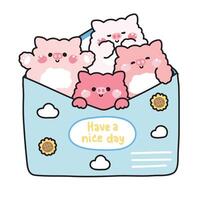 Cute pig in paper mail have cloud and sunflower cartoon design.Message.Card.Have a nice day text.Farm animal character.Kawaii.Illustration. vector
