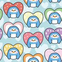 Seamless pattern of cute penguin in heart various pattern background.Valentines day.Bird animal character cartoon design.Kawaii.Illustration. vector