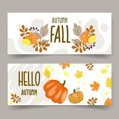Autumn banner or flyer background template design set with hand drawn themed lettering and autumn elements. Fall templates for Sale, social media, cards, invitations, advertising, web, discount