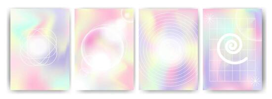 Minimalistic fluid gradient backgrounds covers posters template set with line figures and light effects.Modern soft gradient mesh backgrounds y2k aesthetics style collection. illustration vector