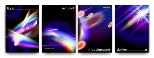 Crystal light effect prism flare reflection effect creative posters cover template set.Prism light overlay with iridescent light background cover,brochure,creative background template design. vector