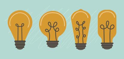 Set of abstract light bulb in minimalistic flat style. Idea brainstorm concept. Simple lamp collection vector