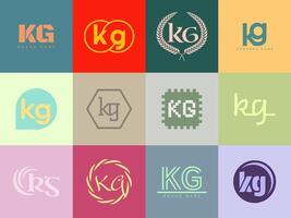 KG logo company template. Letter k and g logotype. Set different classic serif lettering and modern bold text with design elements. Initial font typography. vector