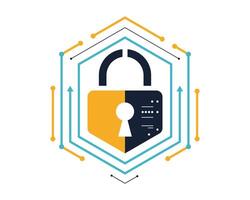Cybersecurity lock icon representing digital data protection, network security, encryption technology, safeguarding sensitive information vector