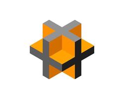Cube logo, geometric design. Box logotype company, trendy tech emblem in pixel style. vector