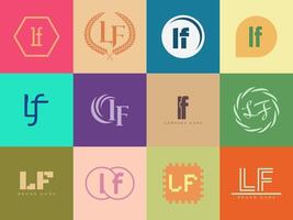 LF logo company template. Letter l and f logotype. Set different classic serif lettering and modern bold text with design elements. Initial font typography. vector