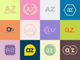 AZ logo company template. Letter a and z logotype. Set different classic serif lettering and modern bold text with design elements. Initial font typography. vector