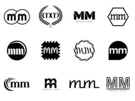 MM logo company template. Letter m and m logotype. Set different classic serif lettering and modern bold text with design elements. Initial font typography. vector