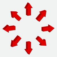 3d arrow sign . Right, down, up and down symbol. Red pointer collection. vector