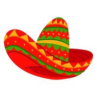 Mexican sombrero hat on an isolated white background. flat illustration of national Mexican clothing. A large conical crown and usually with the edges of the fields rounded up. Drawn sideways vector