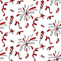 Seamless pattern with fireworks, confetti in the festive theme of Canada. flat illustration depicting festive objects in red tones, symbolizing the holiday dedicated to Canada Day, on a white vector