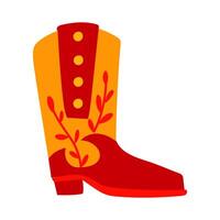 Cowboy, Mexican boots with a grass pattern. The theme of a cowboy western and the wild west. isolated red yellow isolated object design. High-heeled shoes, unisex with leaf pattern vector