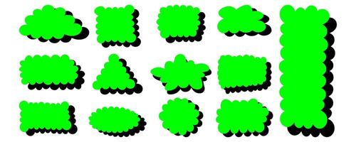 Set of scallop edge frames. Colored text box with frill. Blank speech bubbles in retro style vector