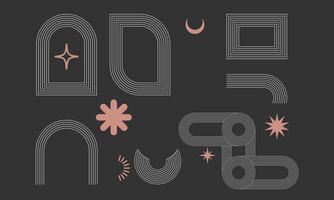 Minimalist Abstract Boho Geometric Line Art on Dark Background vector