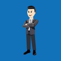 Businessman standing with arms folded. a young man illustration in flat style. Cartoon illustration of work profession. Suitable for use in designing job introductions for children vector