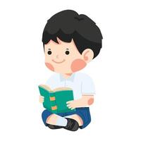 Happy kid sitting and reading a book vector