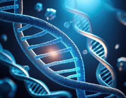 Glowing DNA Strands Close Up Genetic Mapping photo