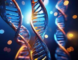 Glowing DNA Strands Close Up Genetic Mapping photo