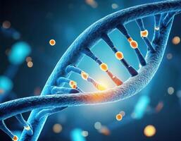Glowing DNA Strands Close Up Genetic Mapping photo