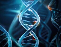 Glowing DNA Strands Close Up Genetic Mapping photo