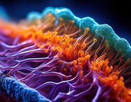 Microscopic Virus Cell Glowing Particles photo