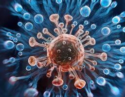 Microscopic Virus Cell Glowing Particles photo